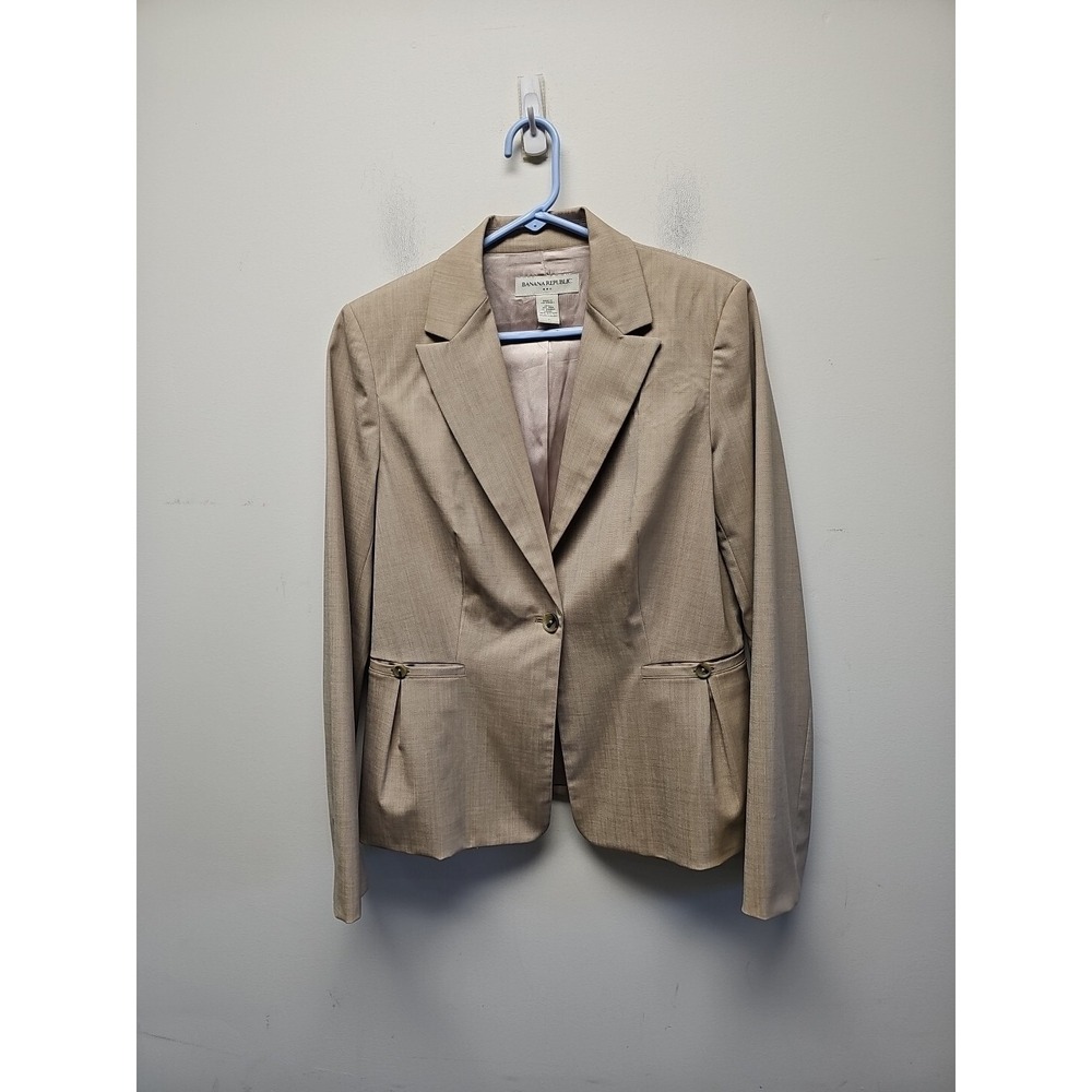 Banana Republic Women's Size 8 One-Button Wool Blend Blazer Jacket Tan Brown